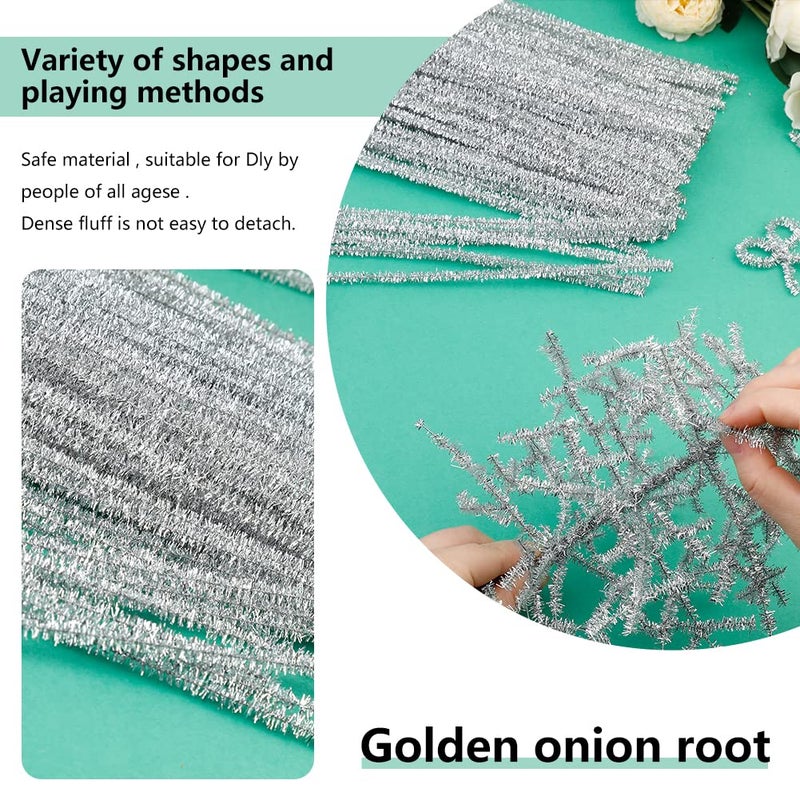 Iuuidu 100 Pcs Pipe Cleaners Chenille Stem  Glitter Silver Craft Pipe Cleaners DIY Craft Fuzzy Sticks Pipe Cleaners Bulk for Creative Handmade DIY Art Craft and Crafts Project Decoration Supplies - Image 4